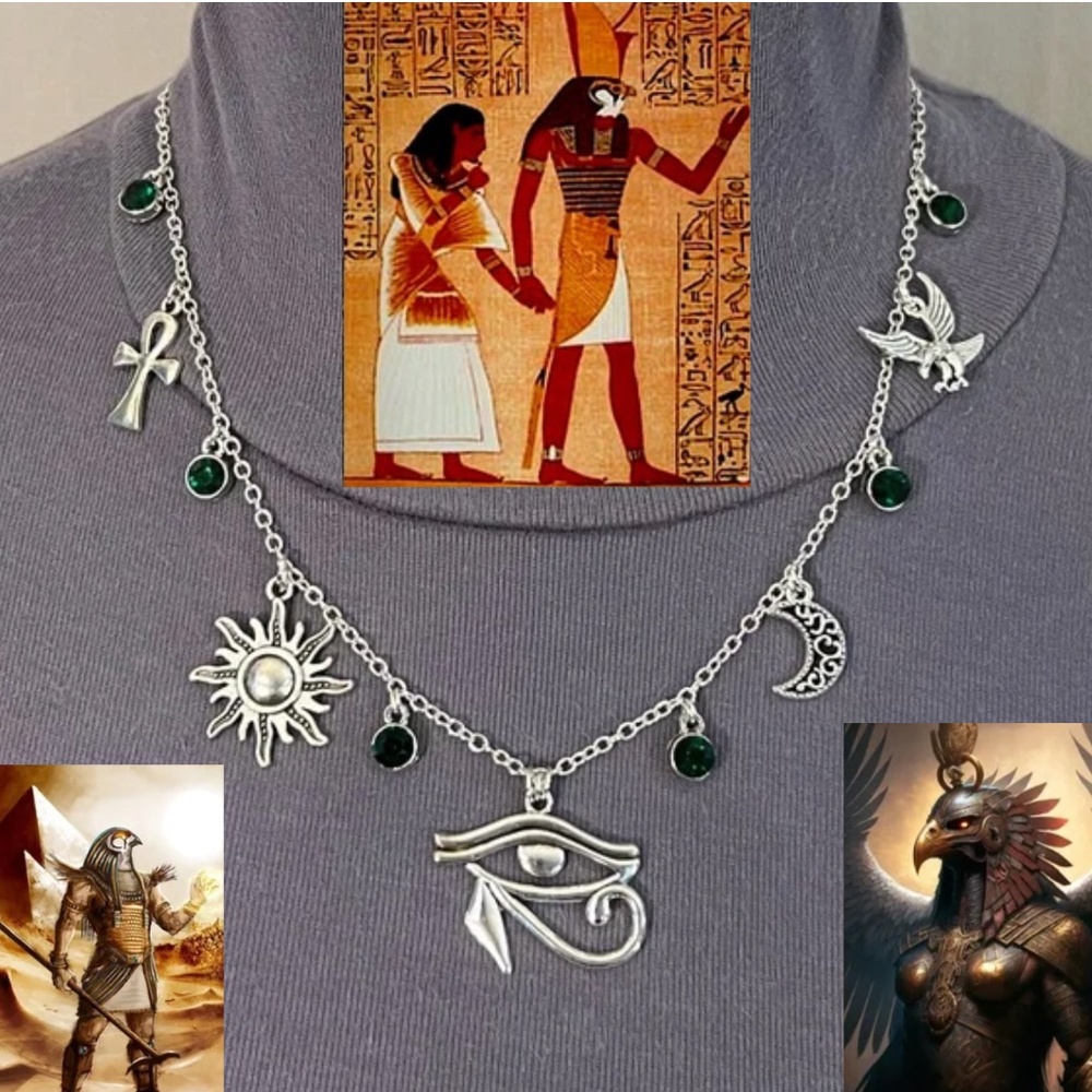 “Horus: God of the Sky" Ancient Egyptian Mythology Handmade Necklace, Eye, Ankh